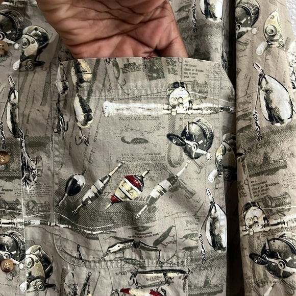 Bit & Bridle Shirt Men Large Tall LT Button-down Fishing Gear Print Short Sleeve - Picture 5 of 7